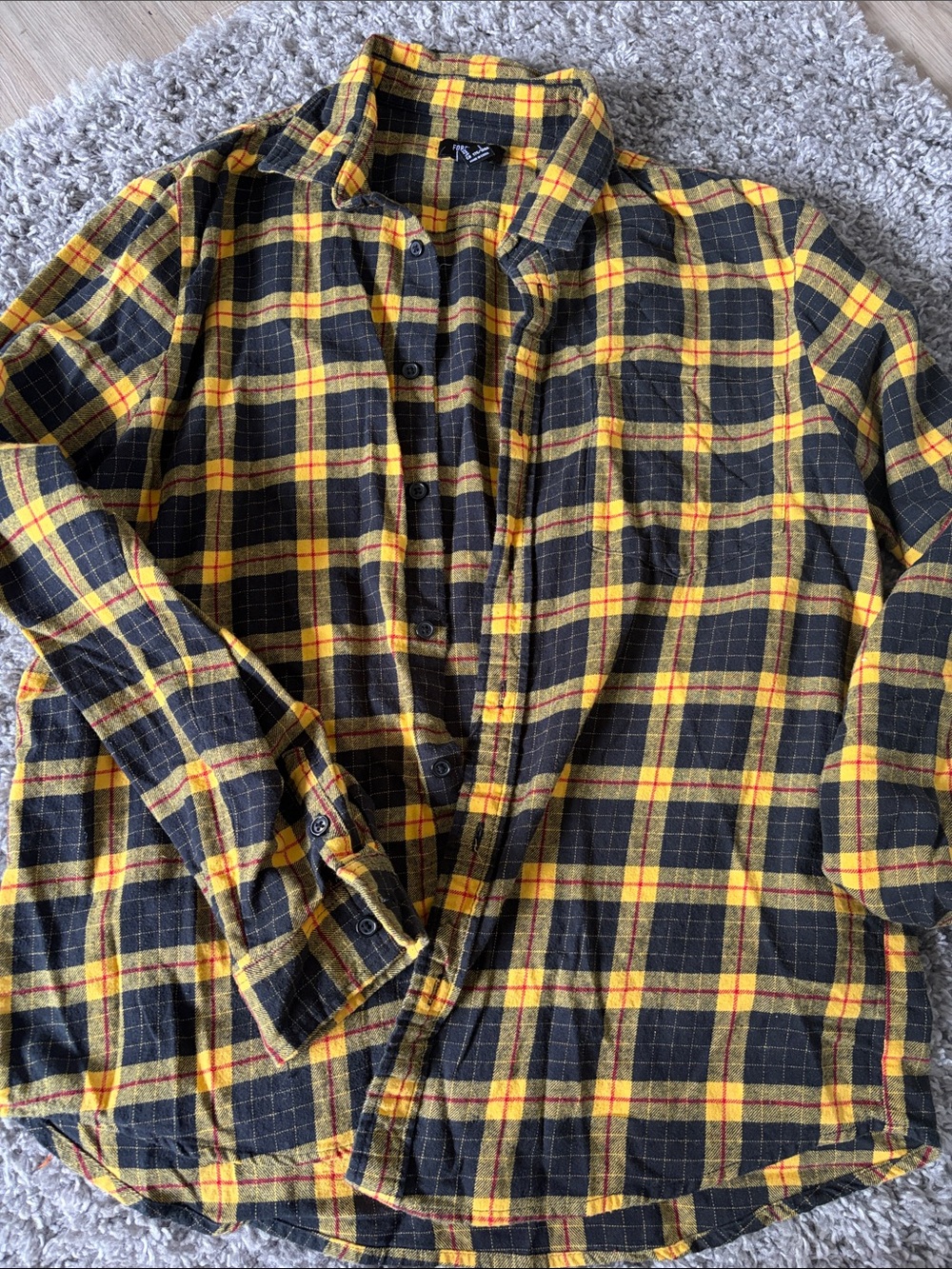 Forever 21 Yellow and Black Plaid Button-Down Shirt